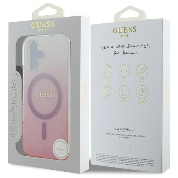 Guess MagSafe dėklas iPhone 16 – rožinis