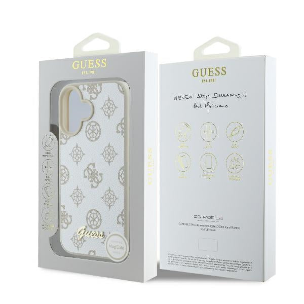 Guess Peony Script Logo MagSafe dėklas iPhone 16 – baltas -- iPhone 16
