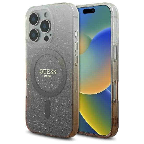 Guess IML Glitter Gradient MagSafe Dėklas, skirtas iPhone 16 Pro Max - ruda