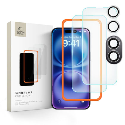 Tech-Protect Supreme stiklo rinkinys iPhone 16 – skaidrus -- iPhone 16