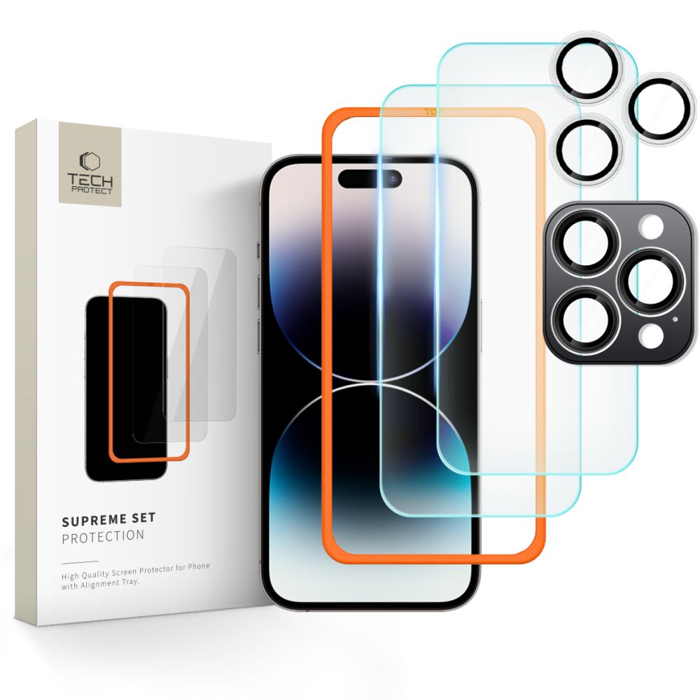 Tech-Protect Supreme stiklo rinkinys iPhone 16 Pro Max – skaidrus (3 vnt.) -- iPhone 16 Pro Max