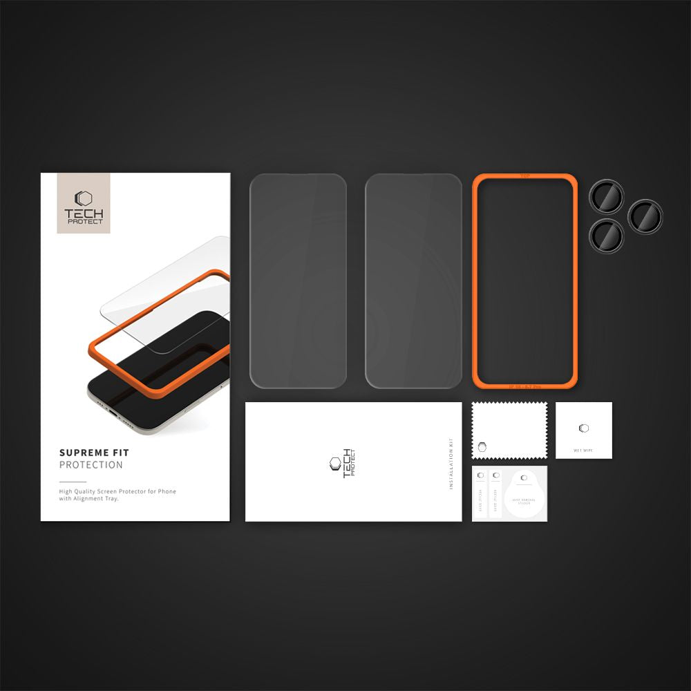 Tech-Protect Supreme stiklo rinkinys iPhone 16 Pro Max – skaidrus (3 vnt.) -- iPhone 16 Pro Max