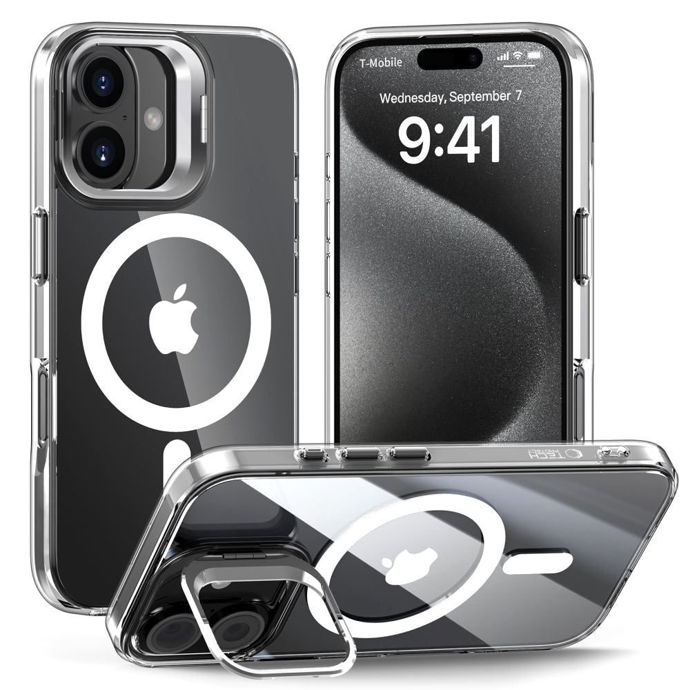 Tech-Protect MagSafe dėklas iPhone 16 su stovu – skaidrus -- iPhone 16