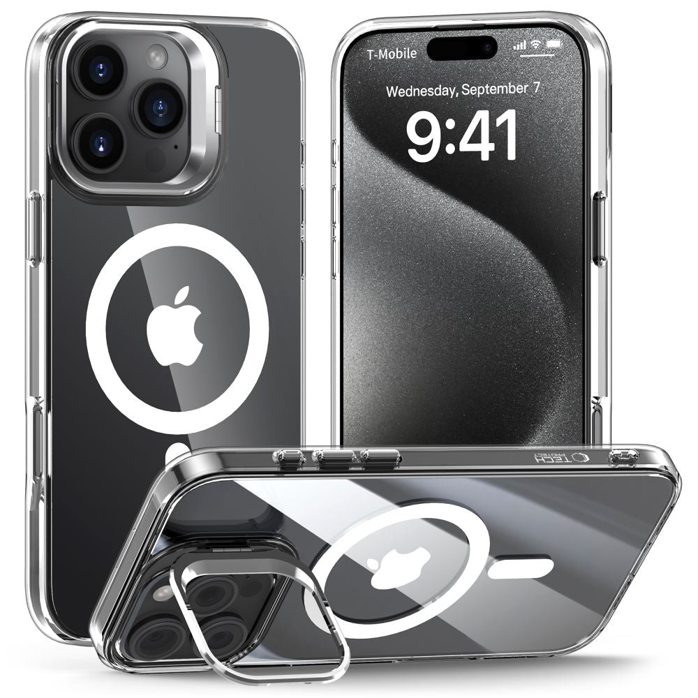 Tech-Protect MagStand MagSafe dėklas iPhone 16 Pro – skaidrus -- iPhone 16 Pro