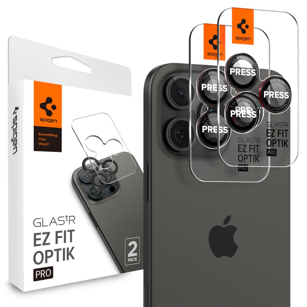 Spigen Optik Pro L-Series kameros lęšių stikliukai iPhone 14–17 Pro/Pro Max – juodi