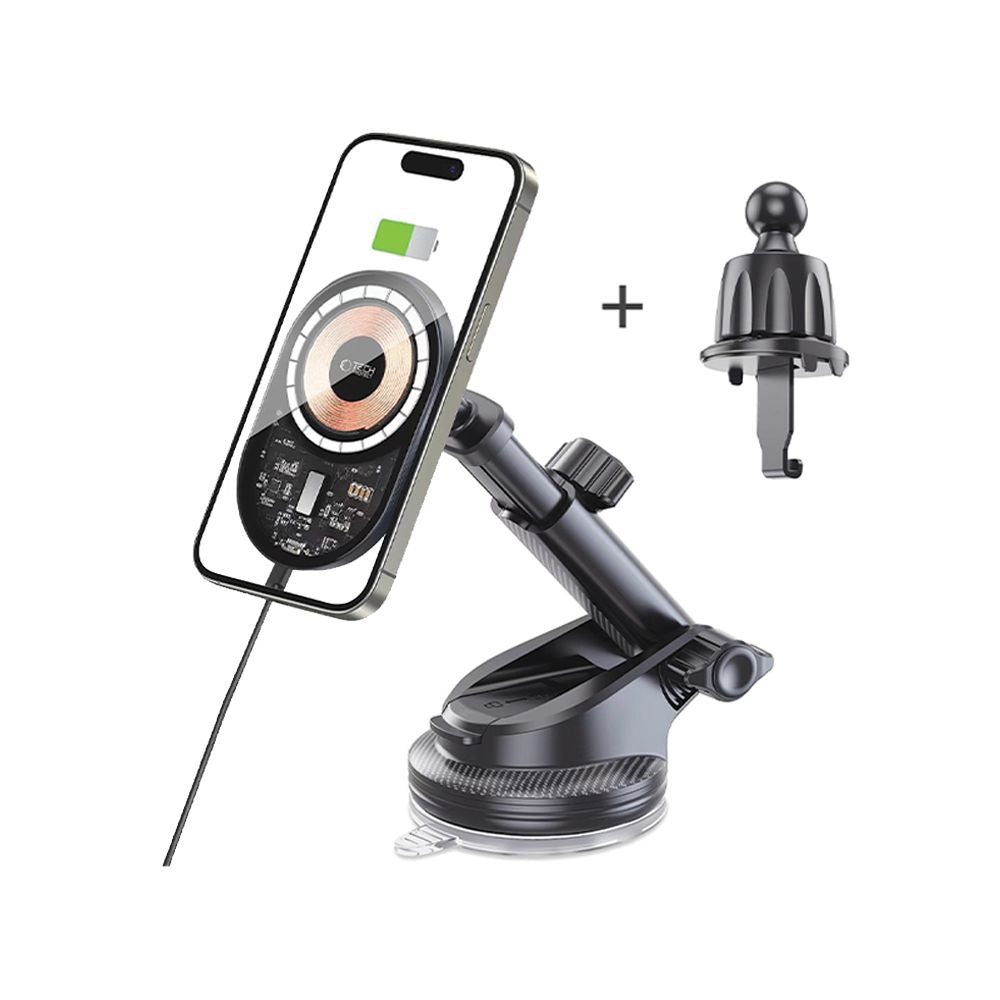 Tech-Protect MM15W-V6 15W Automobilinio įkroviklio laikiklis su MagSafe prietaisų skydeliui ir oro išleidimo anga - juodas Antrasis paveikslėlis