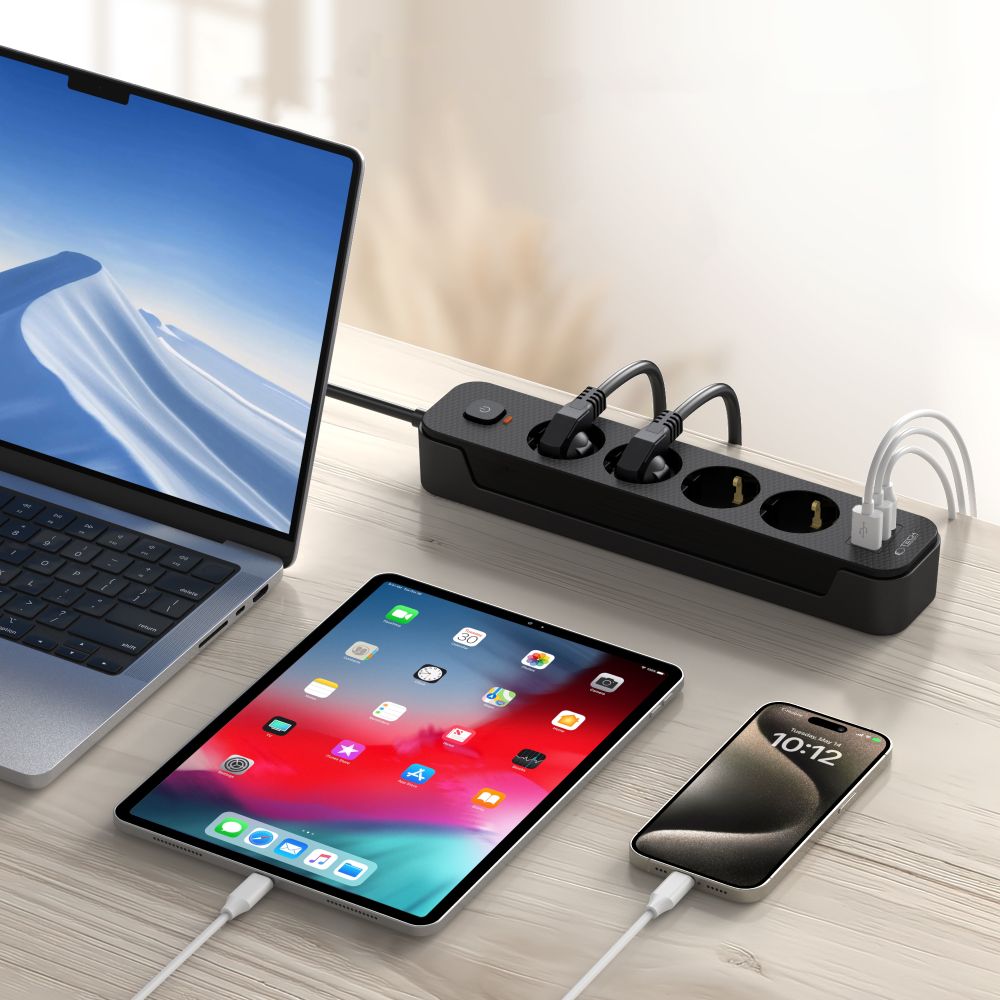 Tech-Protect PCL4X3 maitinimo juosta, 4 lizdai 240V + 2xUSB-A + 1xUSB-C, 200 cm – juoda -- Cell phone cables