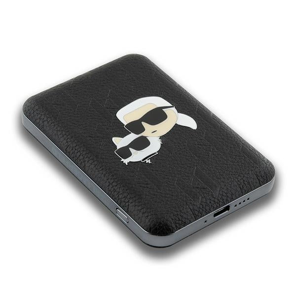 Karl Lagerfeld indukcinė išorinė baterija KLPB5FPGKSKCHK 16W 5000mAh juodas/juodas Karl&Choupette Head Pin MagSafe
