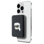 Karl Lagerfeld indukcinė išorinė baterija KLPB5FPGKSKIHK 16W 5000mAh juodas/juodas Karl Head Pin MagSafe