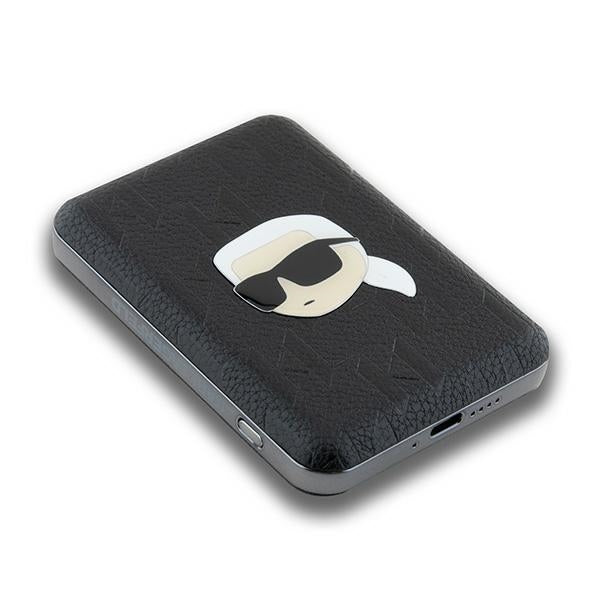 Karl Lagerfeld indukcinė išorinė baterija KLPB5FPGKSKIHK 16W 5000mAh juodas/juodas Karl Head Pin MagSafe