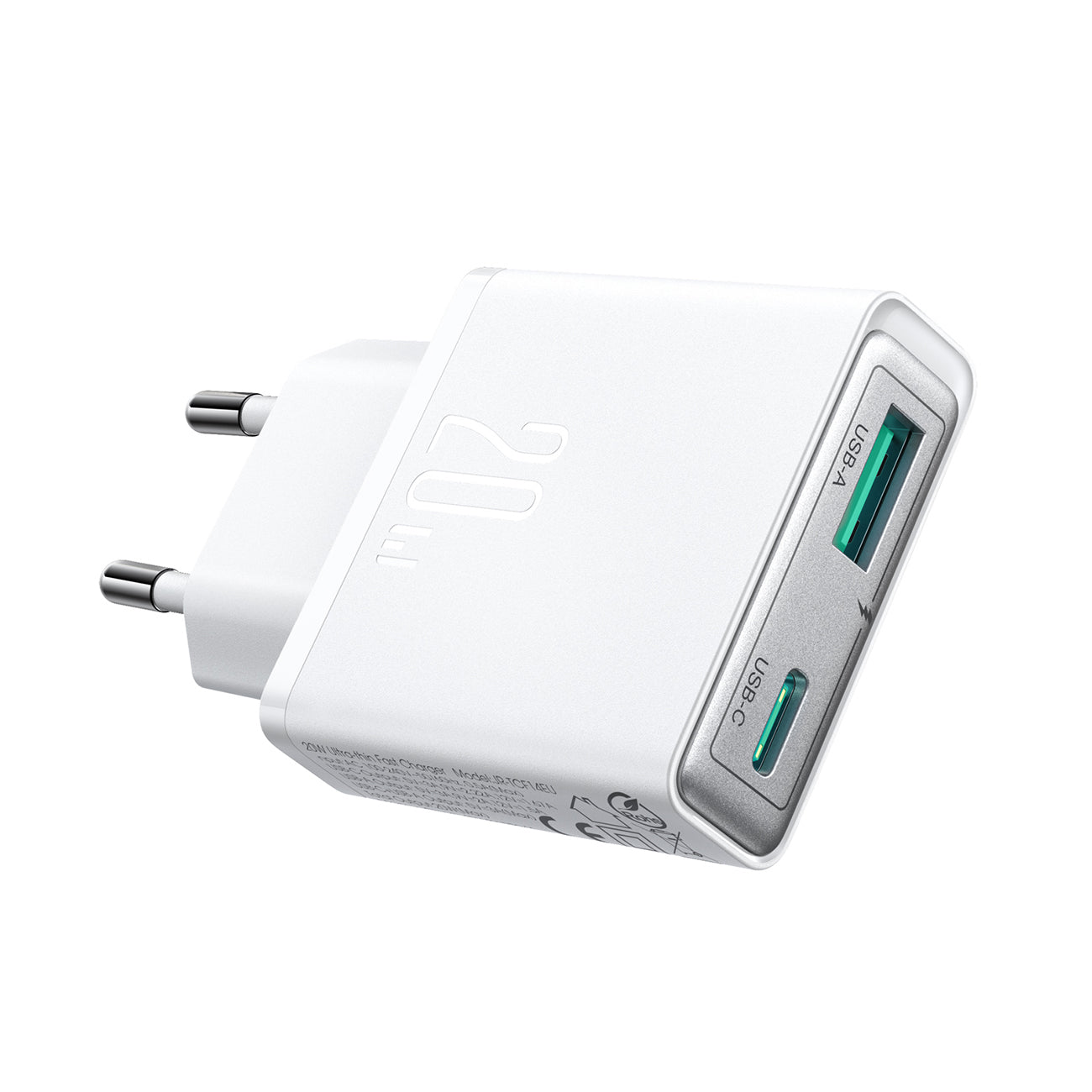 Joyroom JR-TCF14 20W USB-A USB-C itin plonas sieninis įkroviklis - baltas
