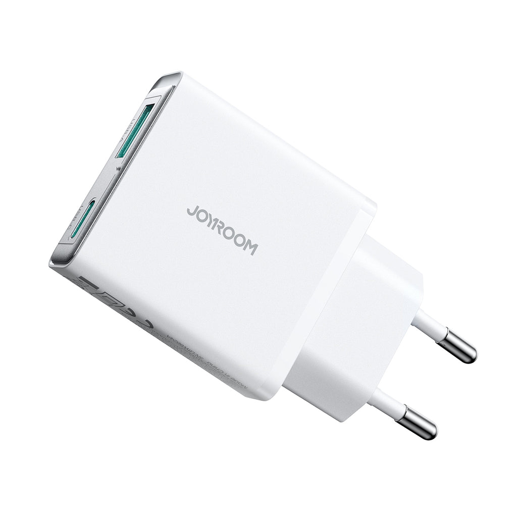 Joyroom JR-TCF14 20W USB-A USB-C itin plonas sieninis įkroviklis - baltas