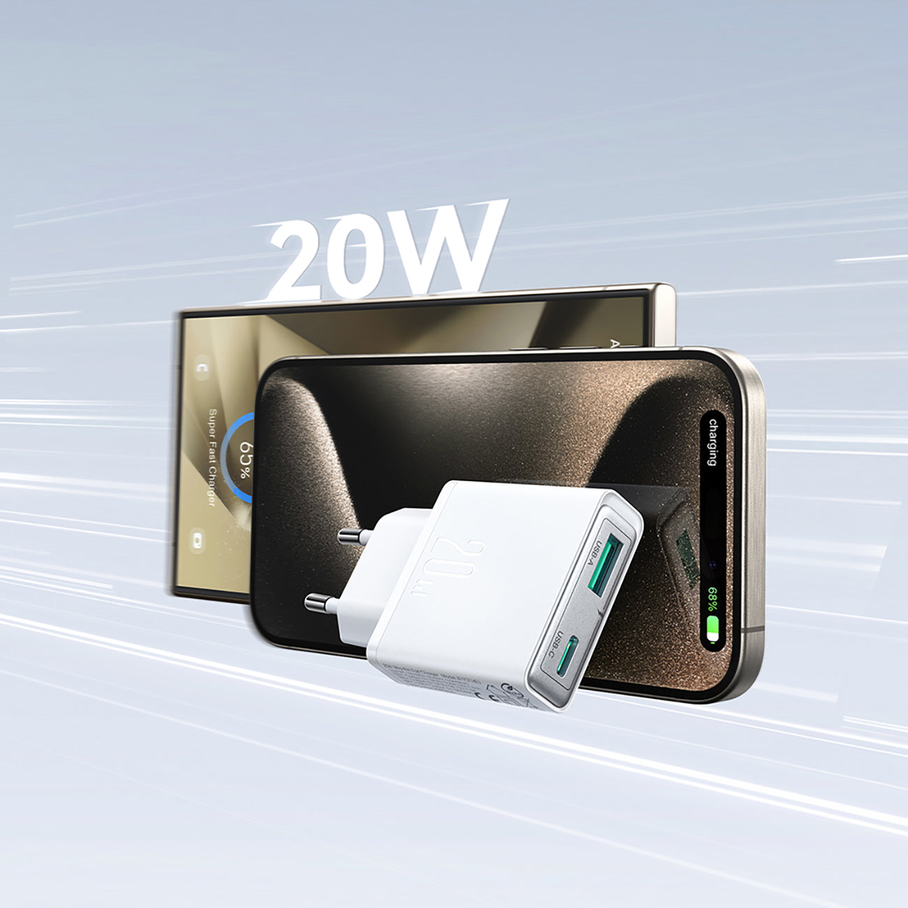 Joyroom JR-TCF14 20W USB-A USB-C itin plonas sieninis įkroviklis - baltas