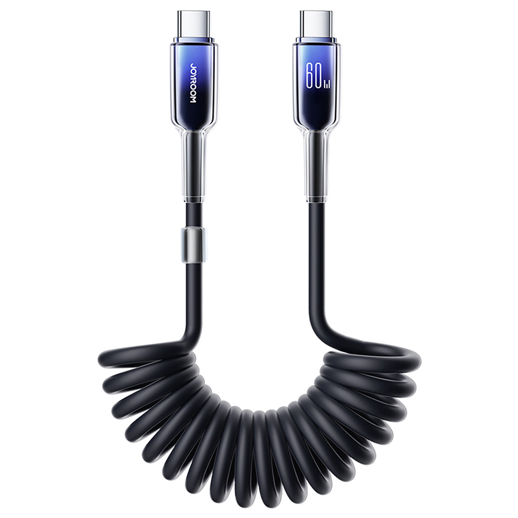 Joyroom S-A43 Crystal-Clear Series 60W USB-C - USB-C spiralinis laidas 1.5m - juodas