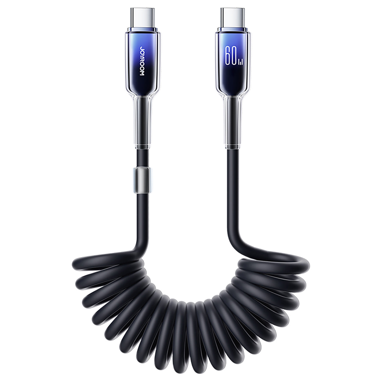 Joyroom S-A43 Crystal-Clear Series 60W USB-C - USB-C spiralinis laidas 1.5m - juodas