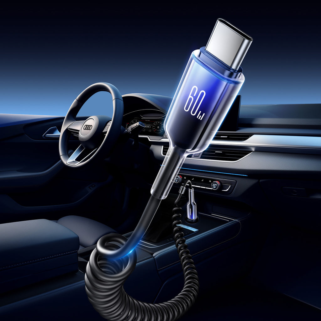 Joyroom S-A43 Crystal-Clear Series 60W USB-C - USB-C spiralinis laidas 1.5m - juodas