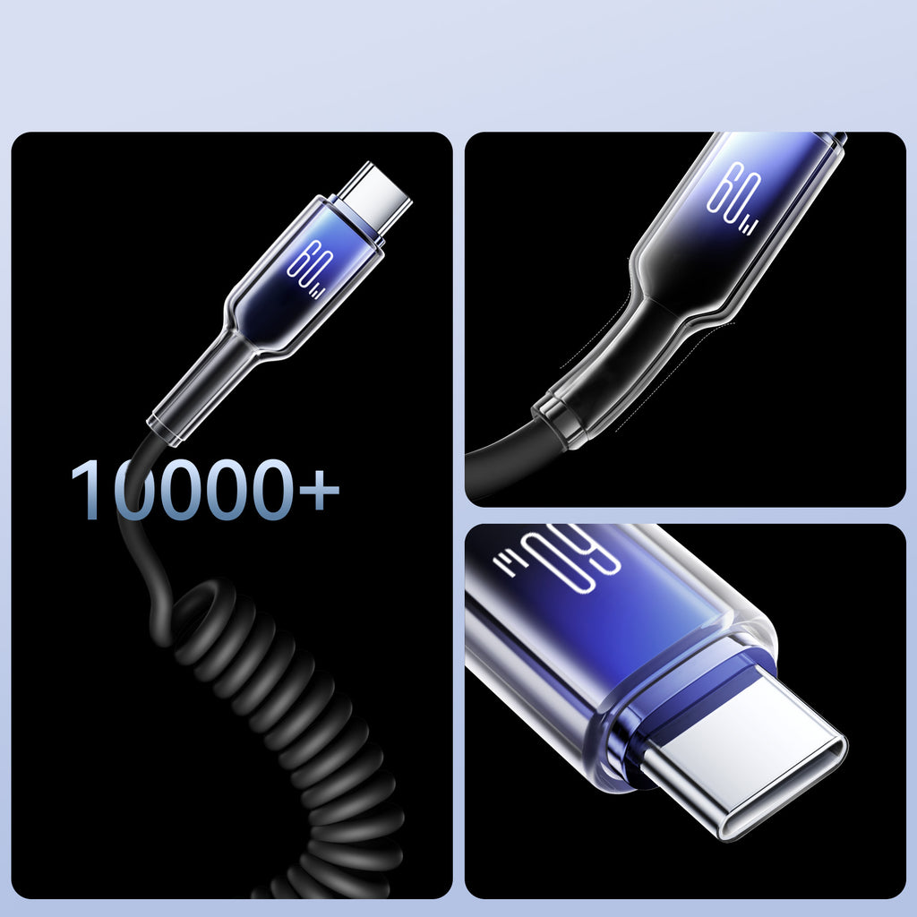 Joyroom S-A43 Crystal-Clear Series 60W USB-C - USB-C spiralinis laidas 1.5m - juodas