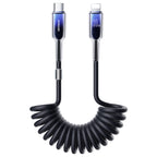 Joyroom S-A43 Crystal-Clear Series 30W USB-C - Lightning spiralinis laidas 1.5m - juodas