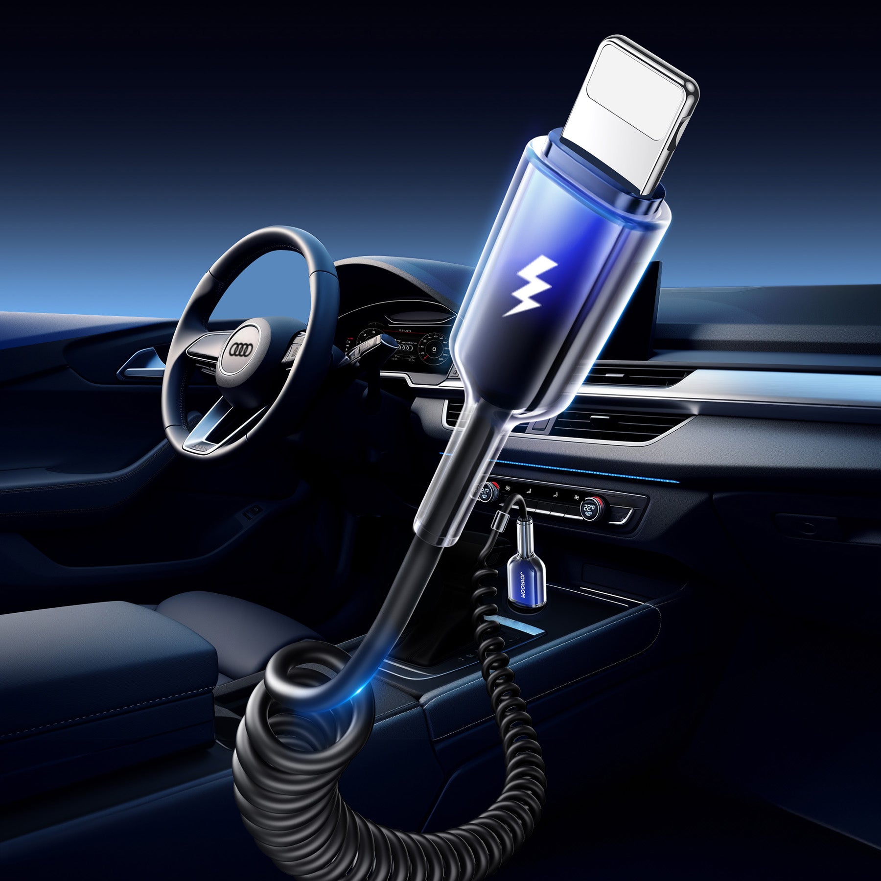 Joyroom S-A43 Crystal-Clear Series 3A USB-A - Lightning spiralinis laidas 1.5m - juodas
