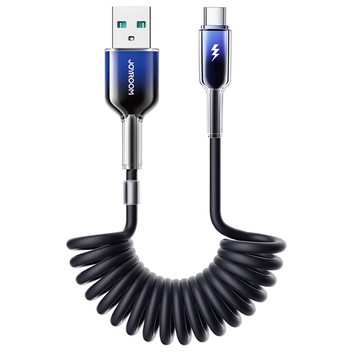 Joyroom S-A43 Crystal-Clear Series 3A USB-A - USB-C spiralinis laidas 1.5m - juodas