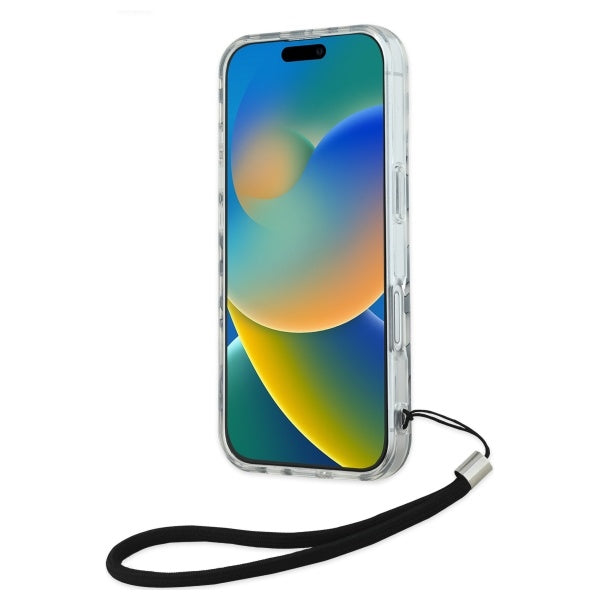 Karl Lagerfeld Zebra dėklas su virvute iPhone 16 – juodas