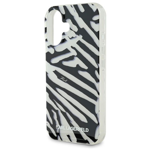 Karl Lagerfeld Zebra dėklas su virvute iPhone 16 – juodas