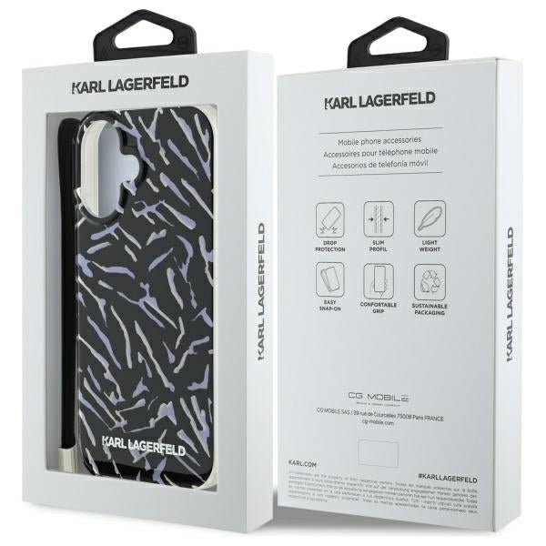 Karl Lagerfeld Zebra With Cord dėklas iPhone 16 – violetinis