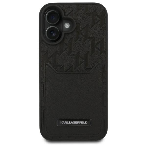 Karl Lagerfeld dėklas iPhone 16 – juodas, su kišene