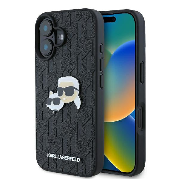 Karlo Lagerfeldo monograma Karl & Choupette galvos kaištis iPhone 16 dėklas – juodas