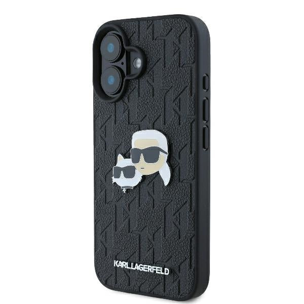 Karlo Lagerfeldo monograma Karl & Choupette galvos kaištis iPhone 16 dėklas – juodas
