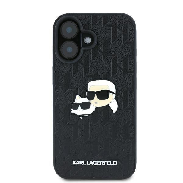 Karlo Lagerfeldo monograma Karl & Choupette galvos kaištis iPhone 16 dėklas – juodas