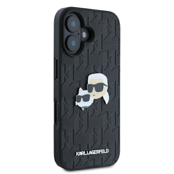Karlo Lagerfeldo monograma Karl & Choupette galvos kaištis iPhone 16 dėklas – juodas