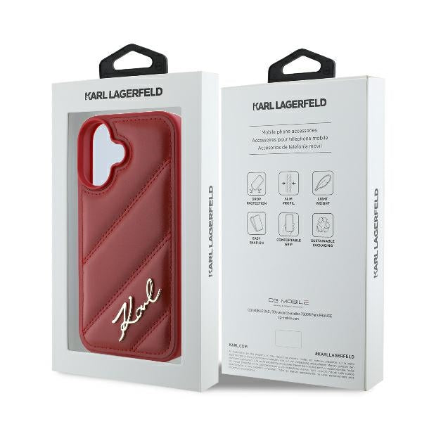 Karl Lagerfeld dygsniuotas dėklas iPhone 16 – raudonas -- iPhone 16