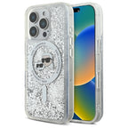 Karl Lagerfeld skysti blizgučiai Karl & Choupette Head Magsafe iPhone 16 Pro Case – skaidrus