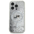 Karl Lagerfeld skysti blizgučiai Karl & Choupette Head Magsafe iPhone 16 Pro Case – skaidrus