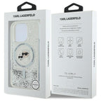 Karl Lagerfeld skysti blizgučiai Karl & Choupette Head Magsafe iPhone 16 Pro Case – skaidrus