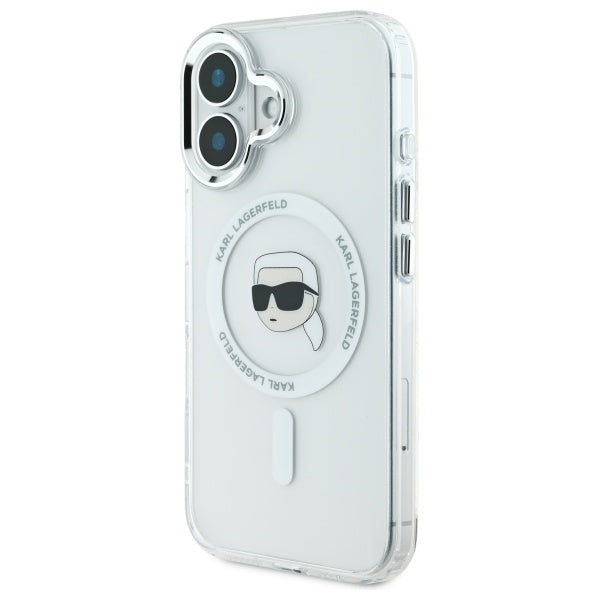 Karl Lagerfeld MagSafe dėklas iPhone 16 Plus – baltas