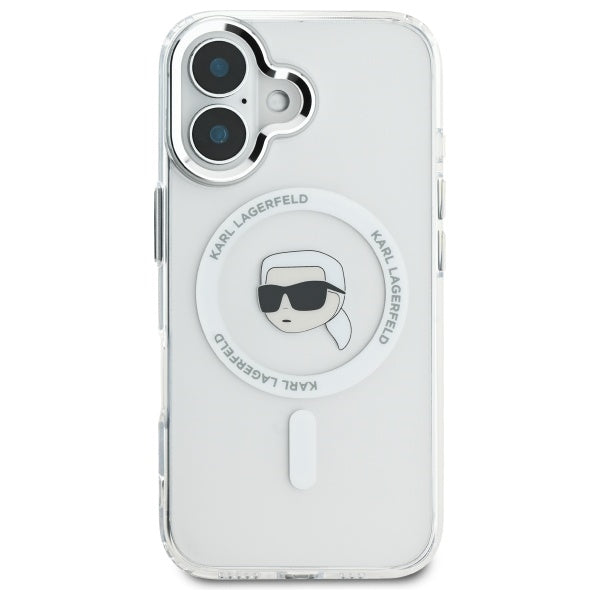 Karl Lagerfeld MagSafe dėklas iPhone 16 Plus – baltas