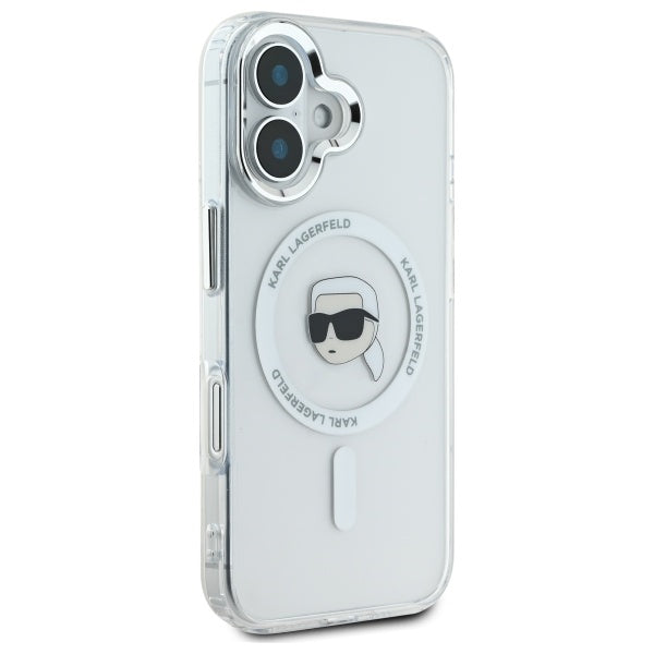 Karl Lagerfeld MagSafe dėklas iPhone 16 Plus – baltas