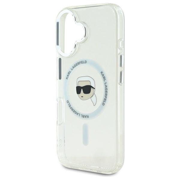 Karl Lagerfeld MagSafe dėklas iPhone 16 Plus – baltas