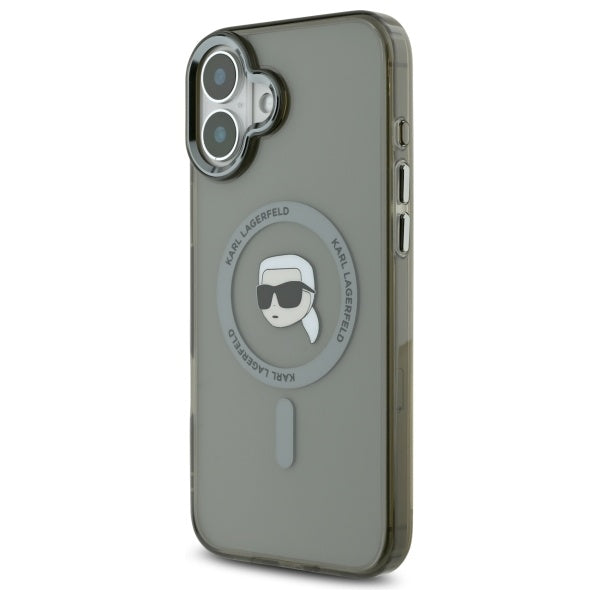 Karl Lagerfeld IML Metal Karl Head MagSafe dėklas iPhone 16 – juodas -- iPhone 16