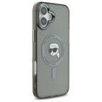 Karl Lagerfeld IML Metal Karl Head MagSafe dėklas iPhone 16 – juodas -- iPhone 16