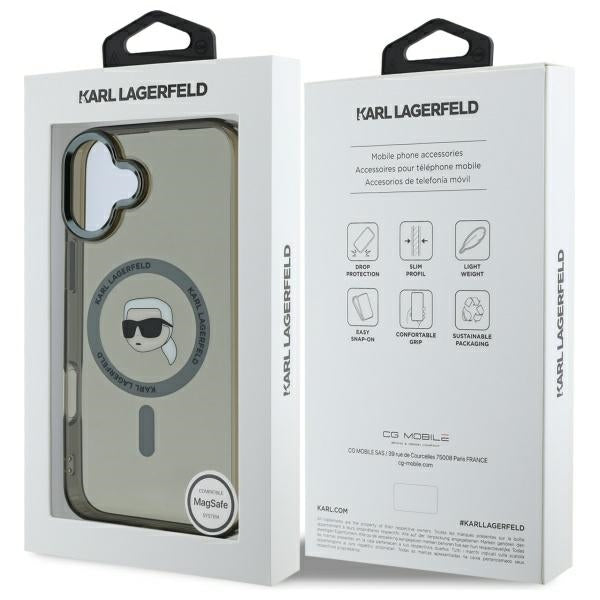 Karl Lagerfeld IML Metal Karl Head MagSafe dėklas iPhone 16 – juodas -- iPhone 16