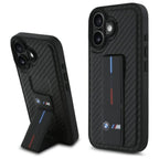 BMW M Grip Stand Smooth & Carbon dėklas iPhone 16 – juodas