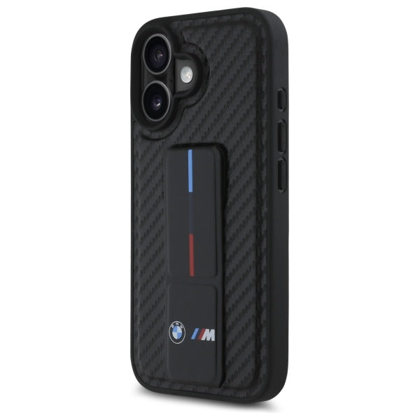 BMW M Grip Stand Smooth & Carbon dėklas iPhone 16 – juodas