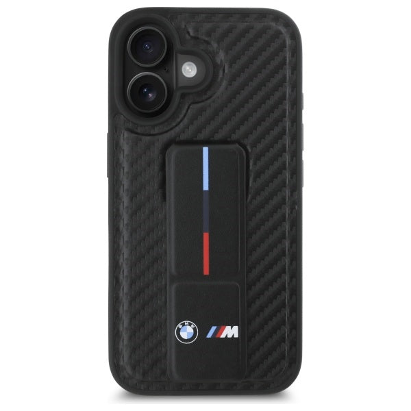 BMW M Grip Stand Smooth & Carbon dėklas iPhone 16 – juodas