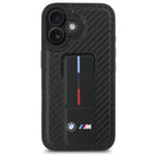 BMW M Grip Stand Smooth & Carbon dėklas iPhone 16 – juodas