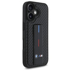 BMW M Grip Stand Smooth & Carbon dėklas iPhone 16 – juodas
