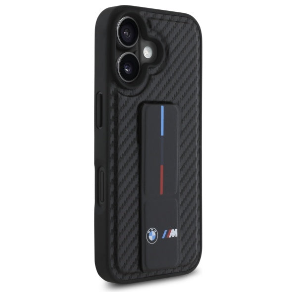 BMW M Grip Stand Smooth & Carbon dėklas iPhone 16 – juodas