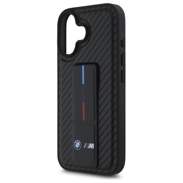 BMW M Grip Stand Smooth & Carbon dėklas iPhone 16 – juodas